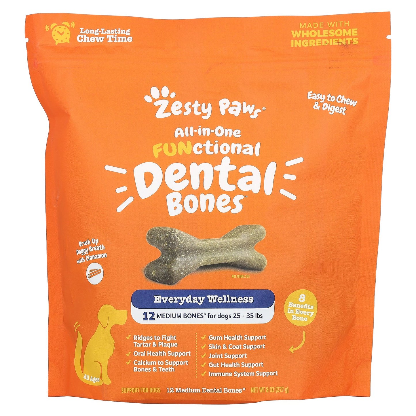 Zesty Paws, All-in-One Functional Dental Bones, For Dogs, All Ages, Cinnamon, 12 Medium Dental Bones, 8 oz (227 g)