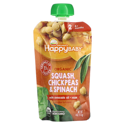 Happy Family Organics, Happy Baby®, Organic Squash, Chickpeas & Spinach, 6+ Months, 4 oz (113 g)