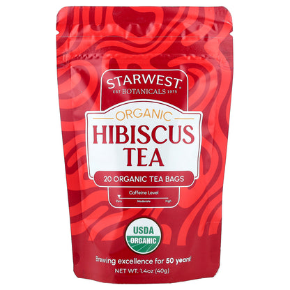 Starwest Botanicals, Organic Hibiscus Tea, Caffeine Free, 20 Organic Tea Bags, 1.4 oz (40 g)