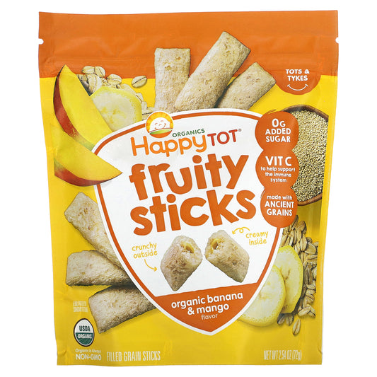 Happy Family Organics, Happy Tot, Fruity Sticks, Organic Banana & Mango, 2.54 oz (72 g)