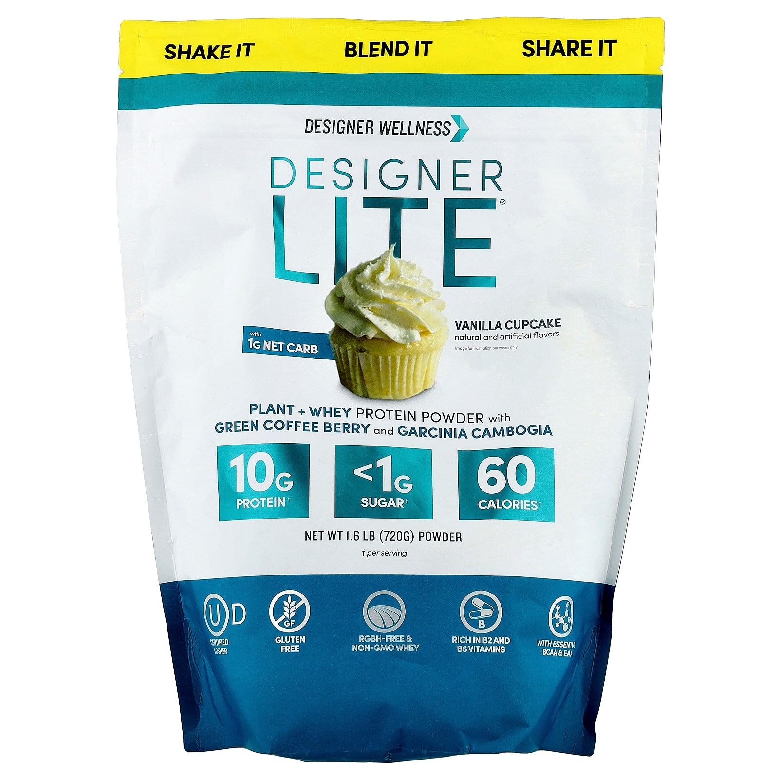 Designer Wellness, Designer Lite®, Plant + Whey Protein Powder, Vanilla Cupcake, 1.6 lb (720 g)