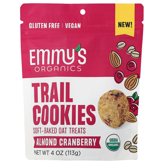 Emmy's Organic Cookies, Trail Cookies, Soft-Baked Oat Treats, Almond Cranberry, 4 oz (113 g)