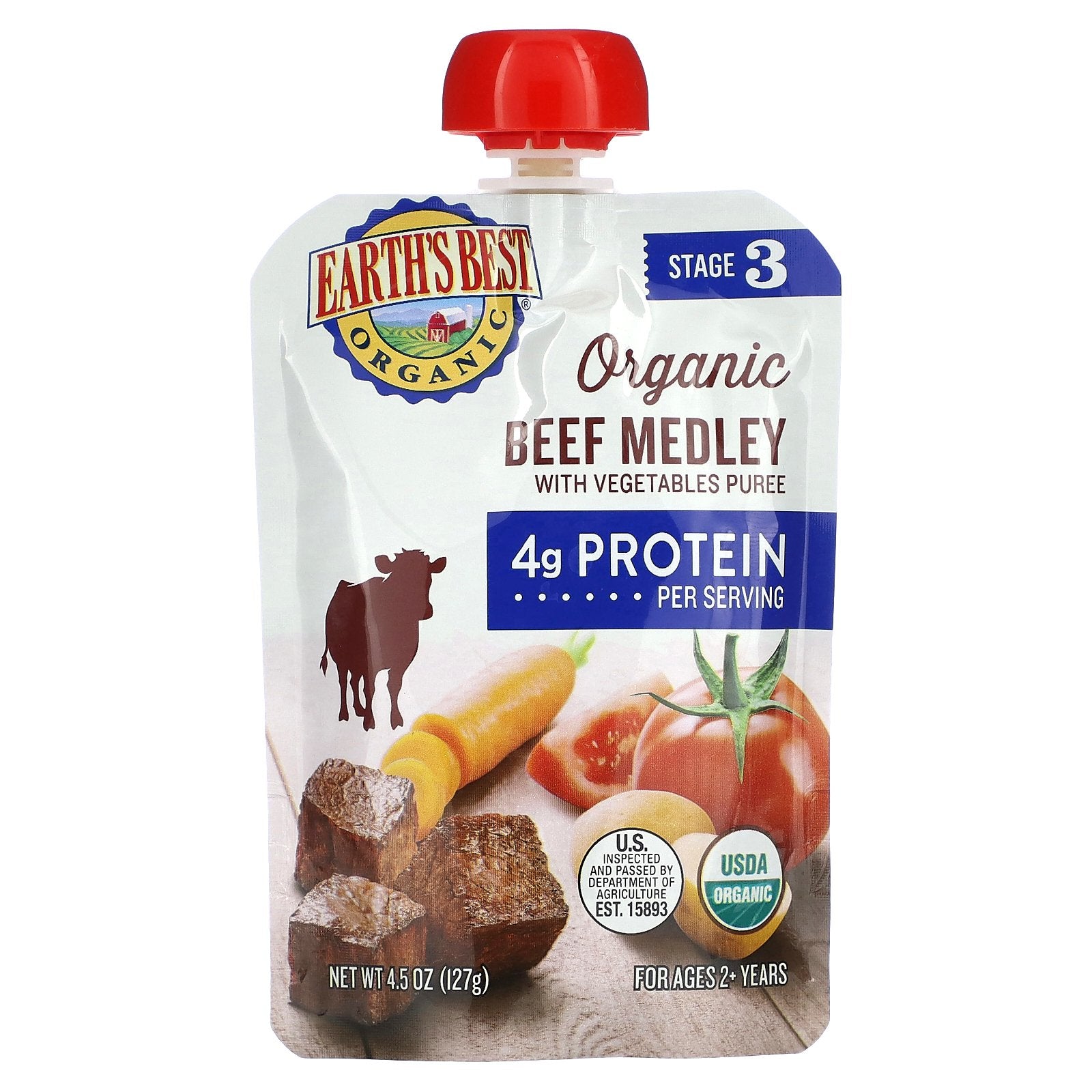 Earth's Best, Organic Beef Medley with Vegetables Puree, 2+ Years, 4.5 oz (127 g)