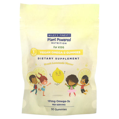 Wiley's Finest, Plant Powered Nutrition, Vegan Omega-3 Gummies, For Kids, Fresh Lemonade, 131 mg, 30 Gummies