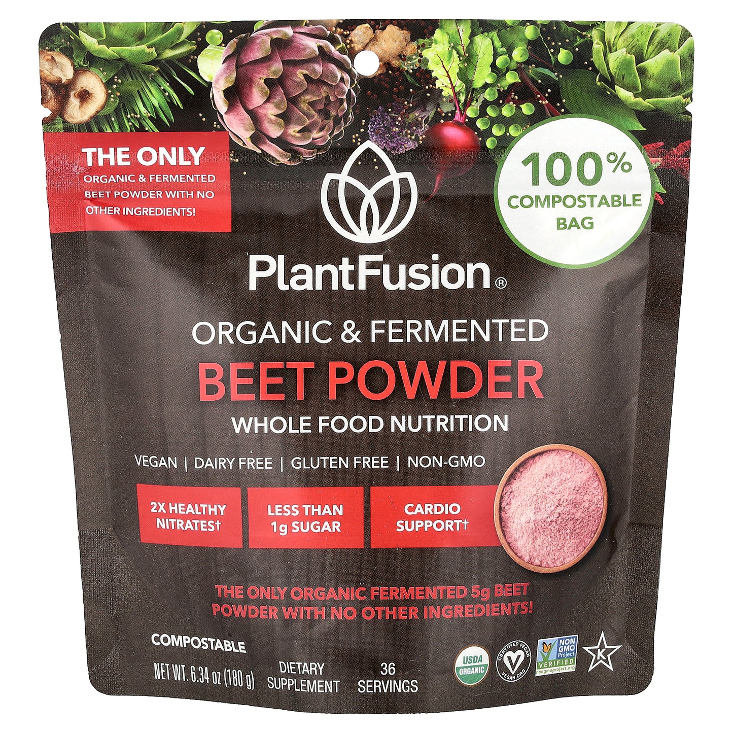 PlantFusion, Organic & Fermented Beet Powder, 6.34 oz (180 g)