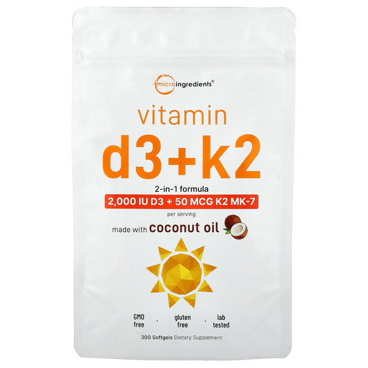 Micro Ingredients, Vitamin D3 + K2, 300 Softgels