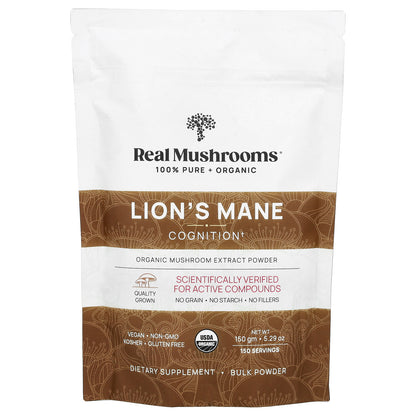 Real Mushrooms, Lion's Mane, Organic Mushroom Extract Powder, 5.29 oz (150 g)