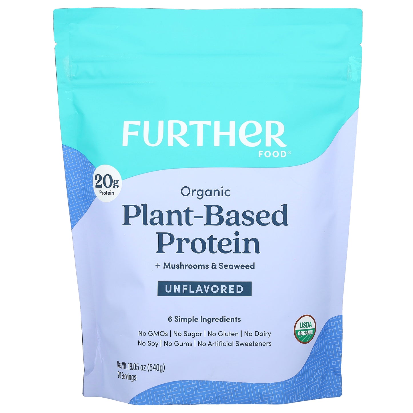 Further Food, Organic Plant-Based Protein + Mushrooms & Seaweed, Unflavored, 19.05 oz (540 g)