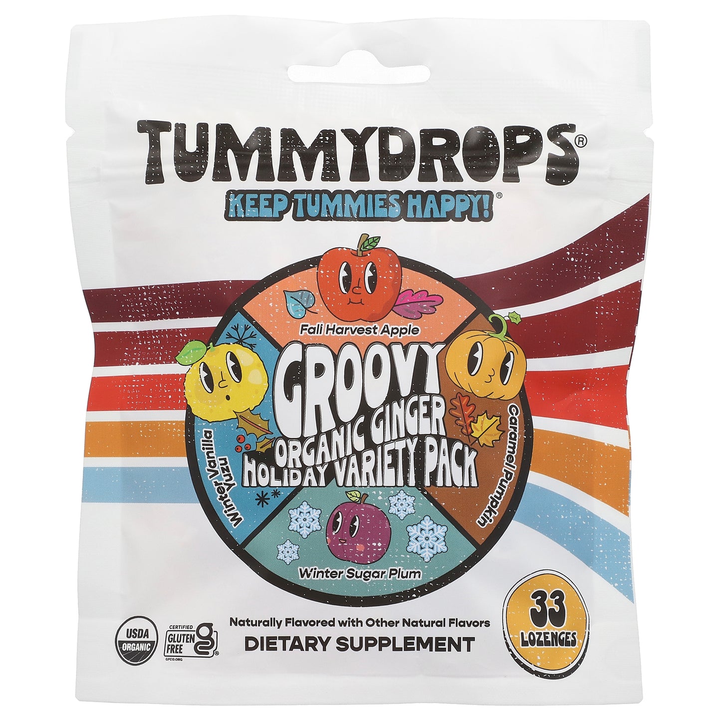 Tummydrops, Organic Groovy Ginger Holiday Variety Pack, 33 Lozenges