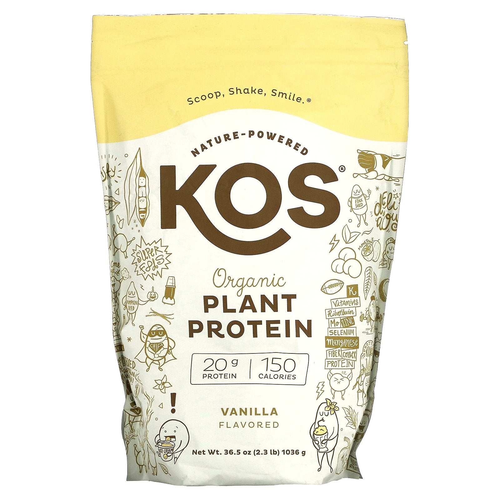 KOS, Organic Plant Protein, Vanilla, 2.3 lb (1,036 g)