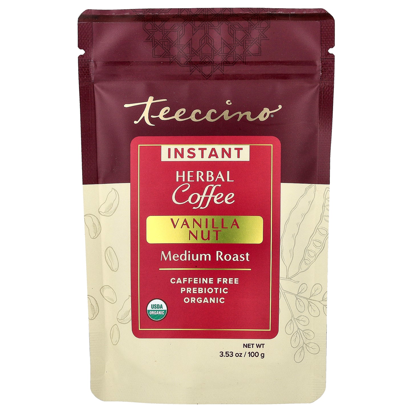 Teeccino, Instant Herbal Coffee, Vanilla Nut, Medium Roast, Caffeine Free, 3.53 oz (100 g)