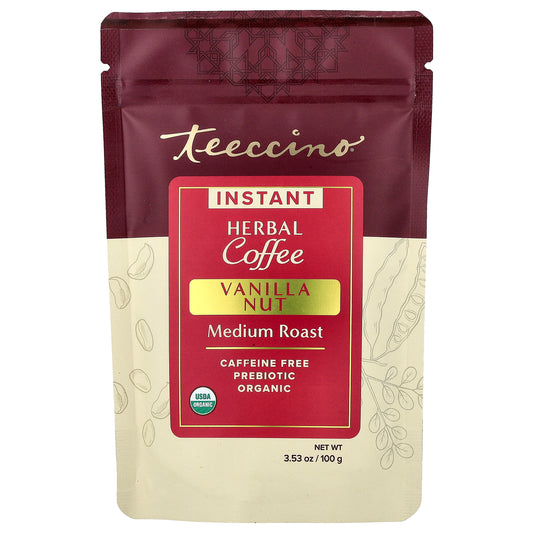 Teeccino, Instant Herbal Coffee, Vanilla Nut, Medium Roast, Caffeine Free, 3.53 oz (100 g)