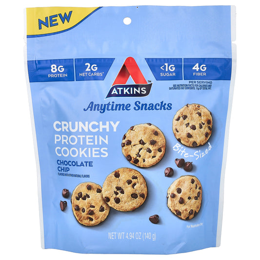 Atkins, Anytime Snacks, Crunchy Protein Cookies, Chocolate Chip, 4.94 oz (140 g)