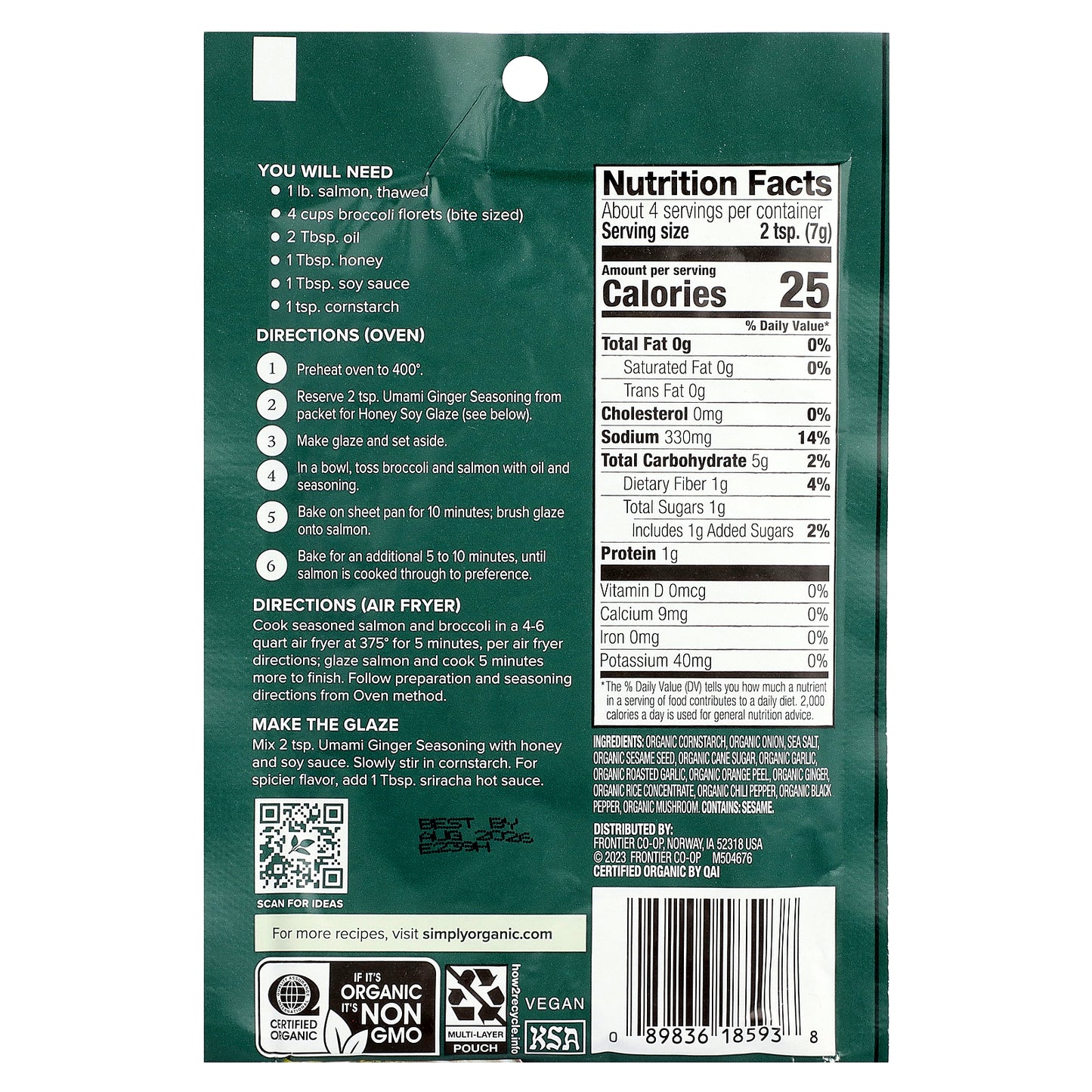 Simply Organic, Sheet Pan Seasoning Mix, Umami Ginger, 0.99 oz (28 g)