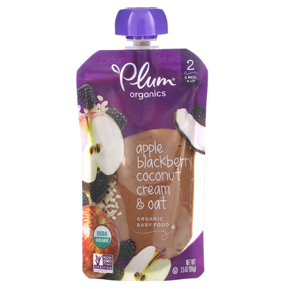 Plum Organics, Organic Baby Food, 6 Months & Up, Apple Blackberry Coconut Cream & Oat, 3.5 oz (99 g)