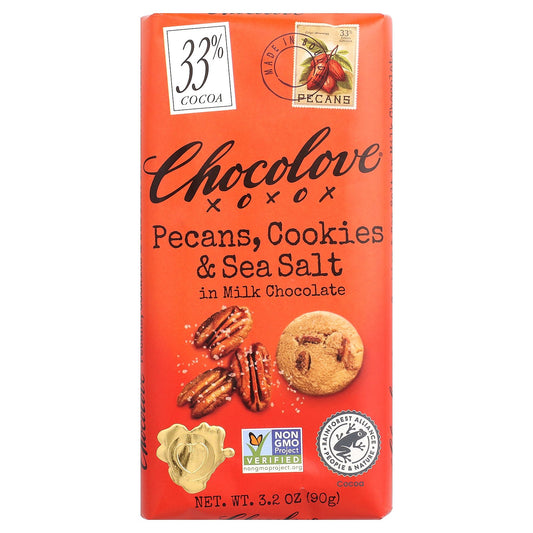 Chocolove, Pecans, Cookies & Sea Salt in Milk Chocolate, 33% Cocoa, 3.2 oz (90 g)