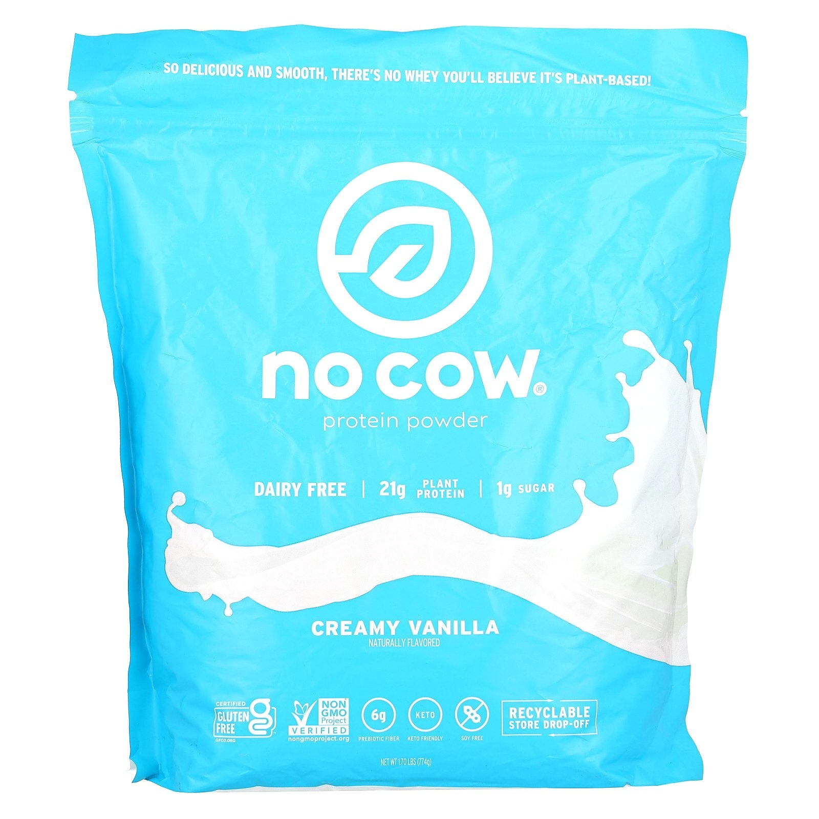 No Cow, Protein Powder, Creamy Vanilla, 1.7 lbs (774 g)