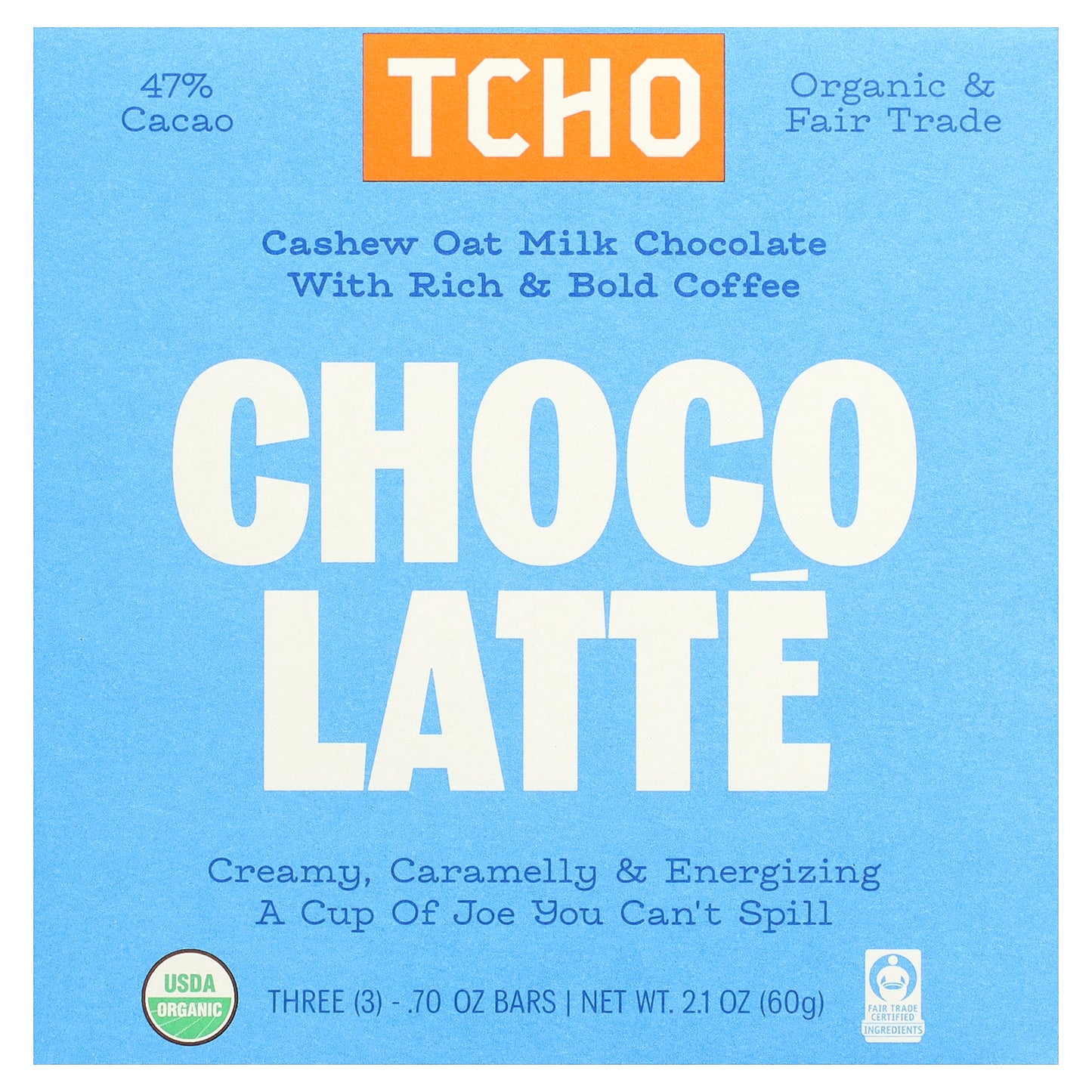 TCHO, Choco Latte, Milk Chocolate with Coffee, 47% Cacao, 3 Bars, 0.70 oz Each
