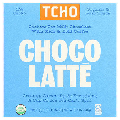 TCHO, Choco Latte, Milk Chocolate with Coffee, 47% Cacao, 3 Bars, 0.70 oz Each