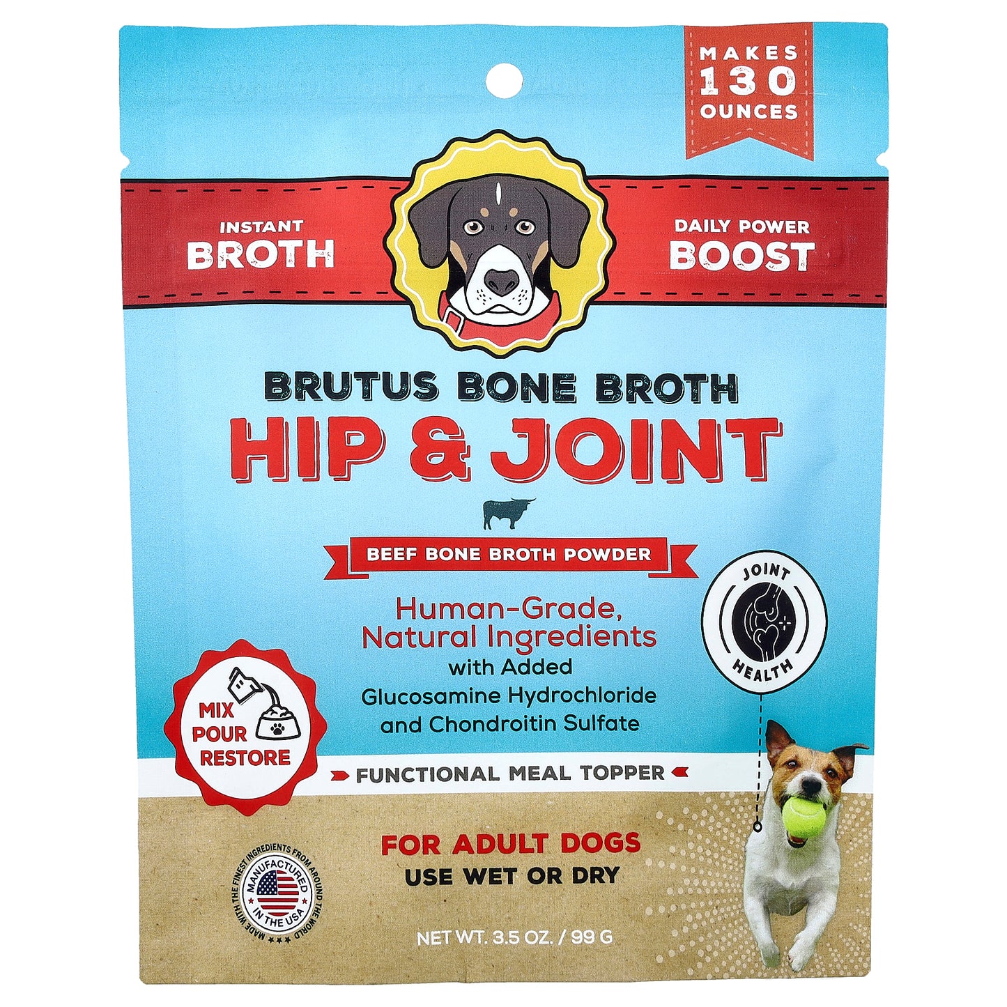 Brutus Bone Broth, Hip & Joint, Beef Bone Broth Powder, For Adult Dogs, 3.5 oz (99 g)