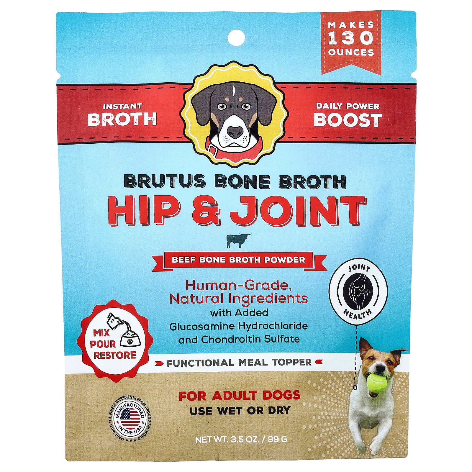 Brutus Bone Broth, Hip & Joint, Beef Bone Broth Powder, For Adult Dogs, 3.5 oz (99 g)