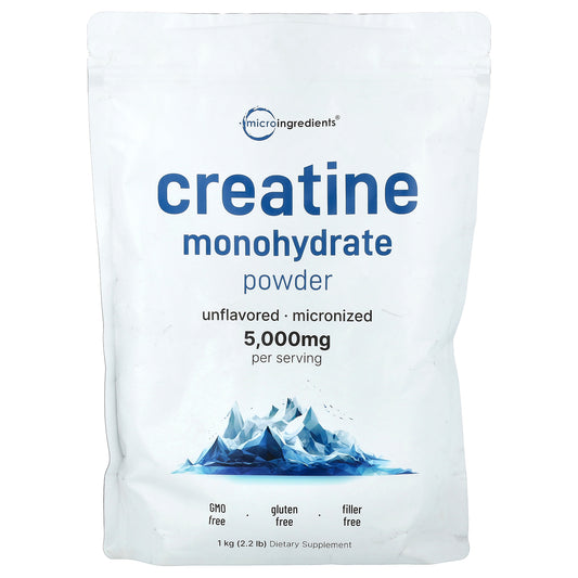 Micro Ingredients, Creatine Monohydrate Powder, Unflavored, 2.2 lb (1 kg)