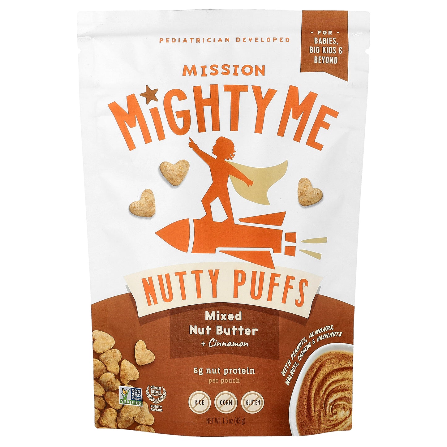 Mission MightyMe, Nutty Puffs, Mixed Nut Butter + Cinnamon, 1.5 oz (42 g)