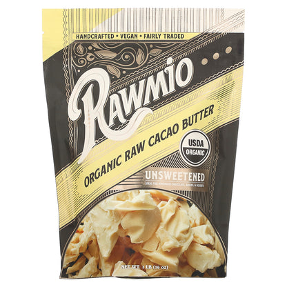 Rawmio, Organic Raw Cacao Butter, Unsweetened, 1 lb (16 oz)
