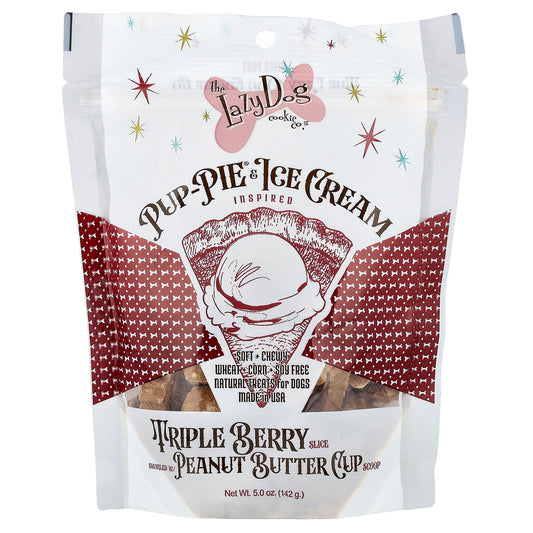 Lazy Dog Cookie, Pup-Pie® & Ice Cream, Treats For Dogs, Triple Berry Slice Swirled with Peanut Butter Cup Scoop, 5 oz (142 g)