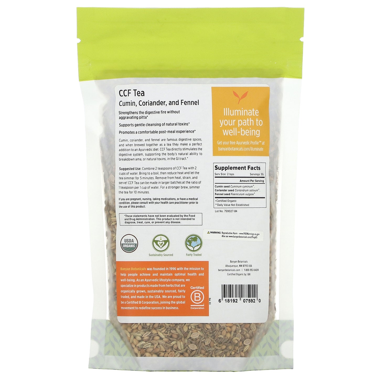 Banyan Botanicals, Original CCF Tea, Caffeine Free, 0.5 lb (227 g)