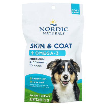 Nordic Naturals, Skin & Coat + Omega-3, For Dogs, Bone Broth, 30 Soft Chews, 5.29 oz (150 g)