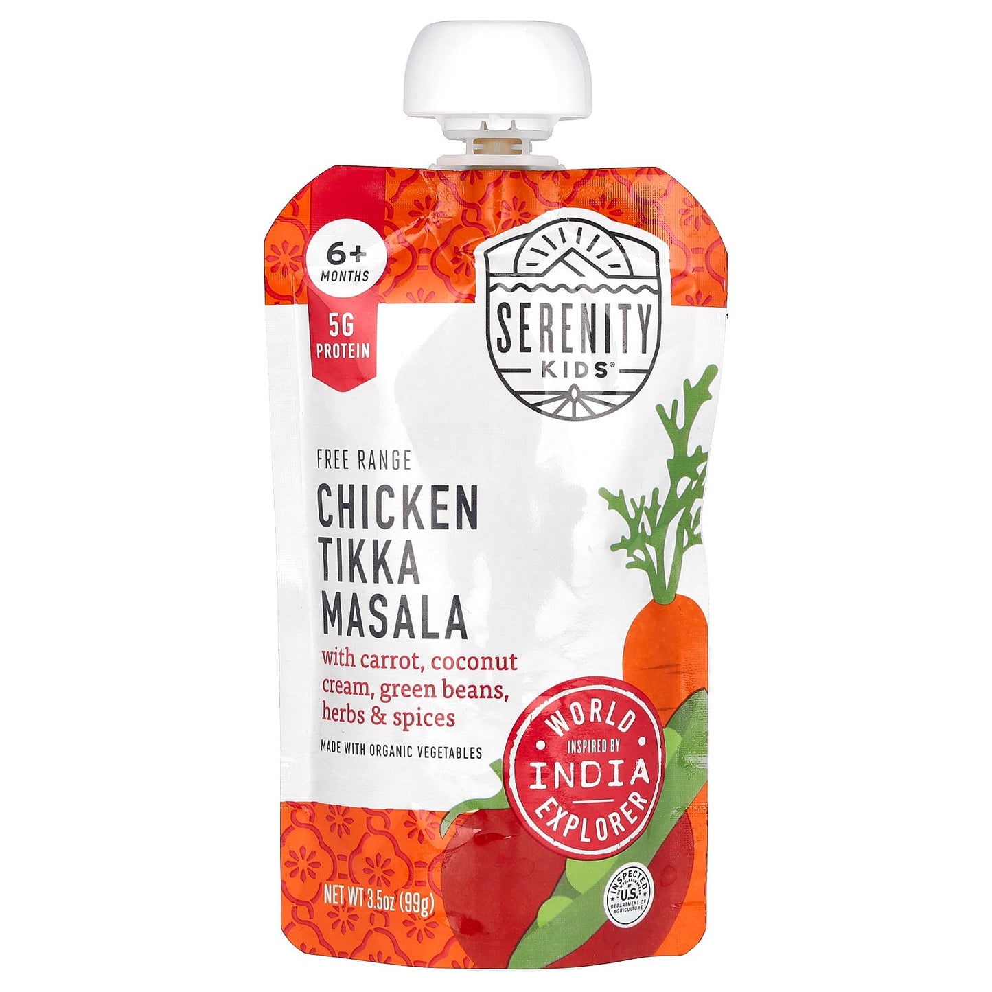 Serenity Kids, Chicken Tikka Masala with Carrot, Coconut Cream, Green Beans, Herbs & Spices, 6+ Months, 3.5 oz (99 g)