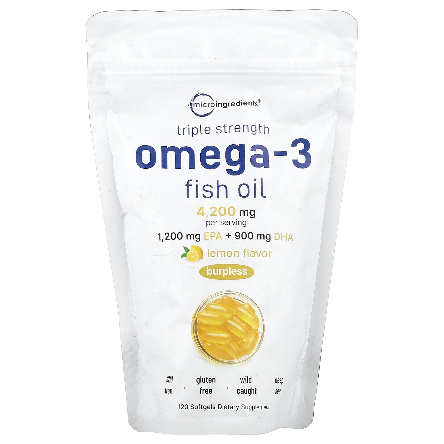 Micro Ingredients, Omega-3 Fish Oil, Triple Strength, Lemon, 4,200 mg, 120 Softgels (1,400 mg per Softgel)