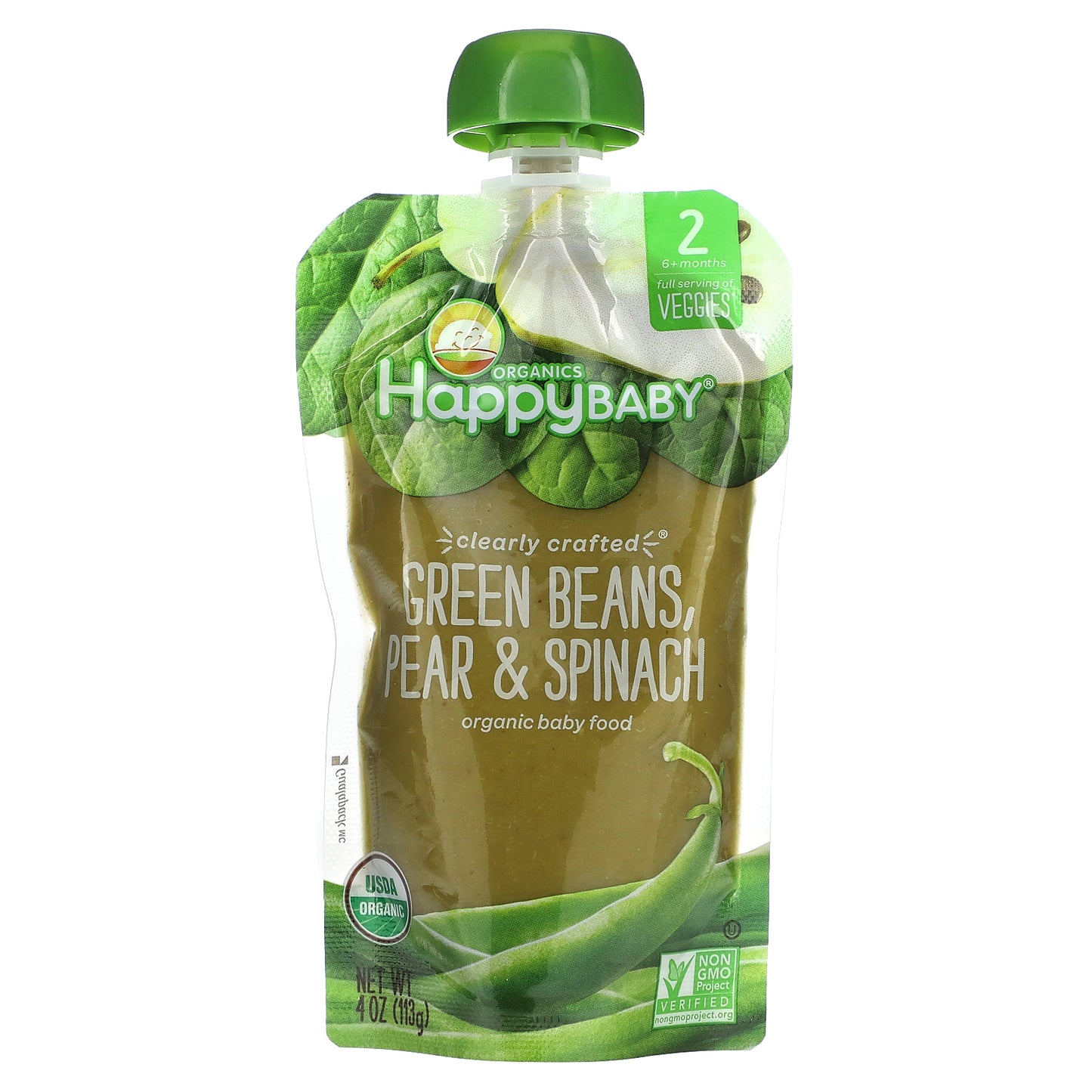 Happy Family Organics, Happy Baby, Clearly Crafted, 6+ Months, Green Beans, Pear & Spinach, 4 oz (113 g)