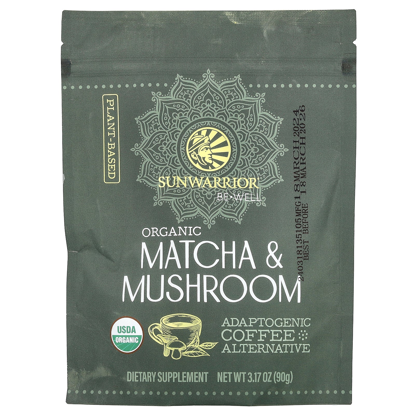 Sunwarrior, Organic Matcha & Mushroom, 3.17 oz (90 g)