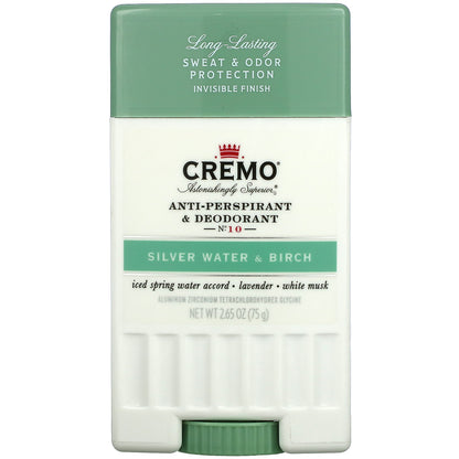 Cremo, Anti-Perspirant & Deodorant, No. 10, Silver Water & Birch, 2.65 oz (75 g)