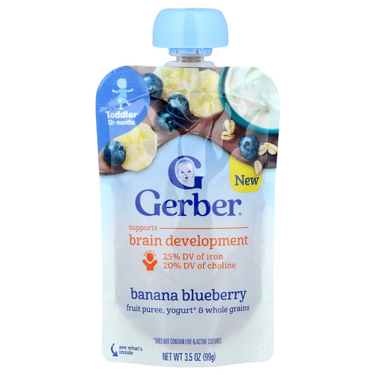 Gerber, Fruit Puree, Yogurt & Whole Grains, 12+ Months, Banana Blueberry, 3.5 oz (99 g)
