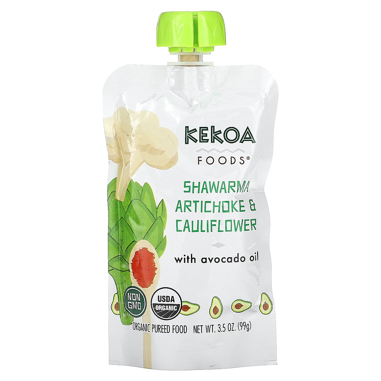 Kekoa, Organic Pureed Food, Shawarma Artichoke And Cauliflower, 3.5 oz (99 g)