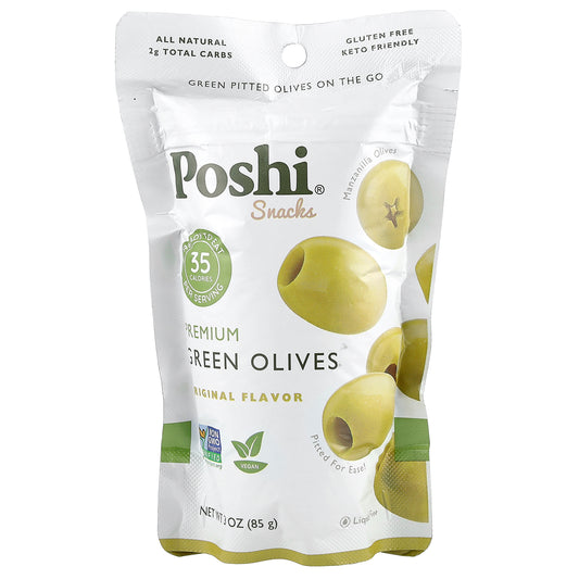 Poshi, Snacks, Premium Green Olives, Original, 3 oz (85 g)