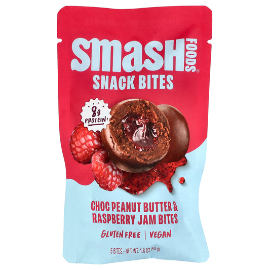 Smash Foods, Snack Bites, Choc Peanut Butter & Raspberry Jam, 5 Bites, 1.8 oz (50 g)