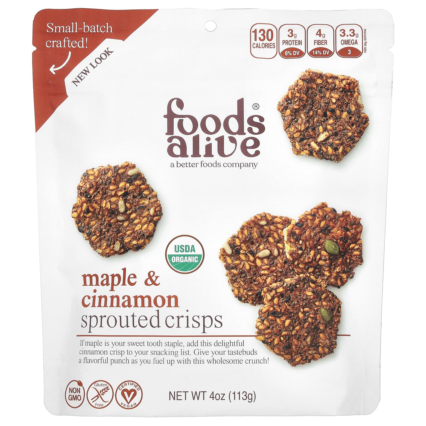 Foods Alive, Sprouted Crisps, Maple & Cinnamon, 4 oz (113 g)