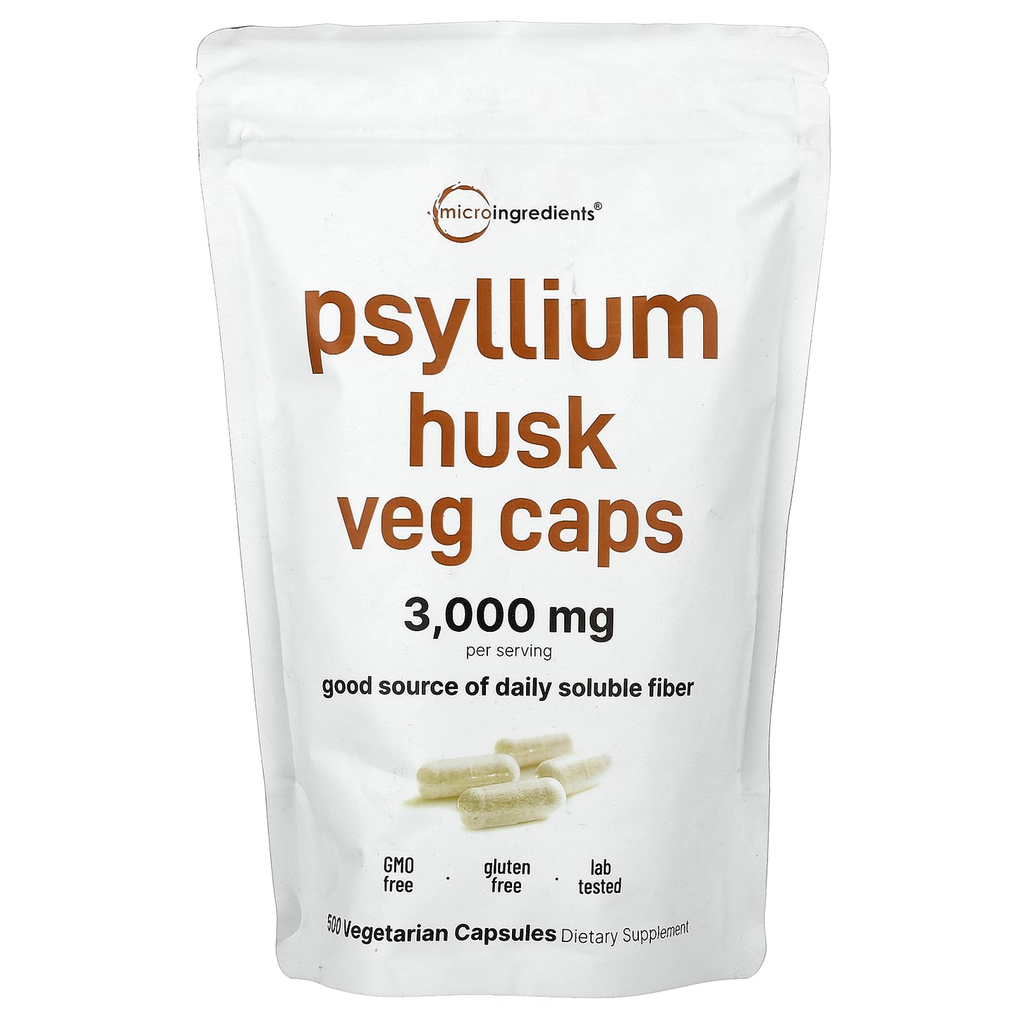 Micro Ingredients, Psyllium Husk Veg Caps, 500 Vegetarian Capsules (500 mg per Capsule)