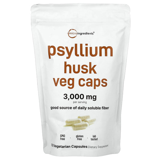 Micro Ingredients, Psyllium Husk Veg Caps, 500 Vegetarian Capsules (500 mg per Capsule)