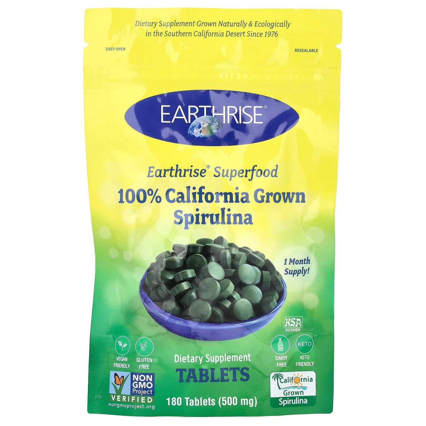 Earthrise, 100% California Grown Spirulina, 500 mg, 180 Tablets