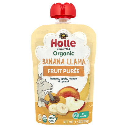 Holle, Organic Fruit Puree, Banana Llama, 6+ Months, Banana, Apple, Mango & Apricot, 3.5 oz (100 g)