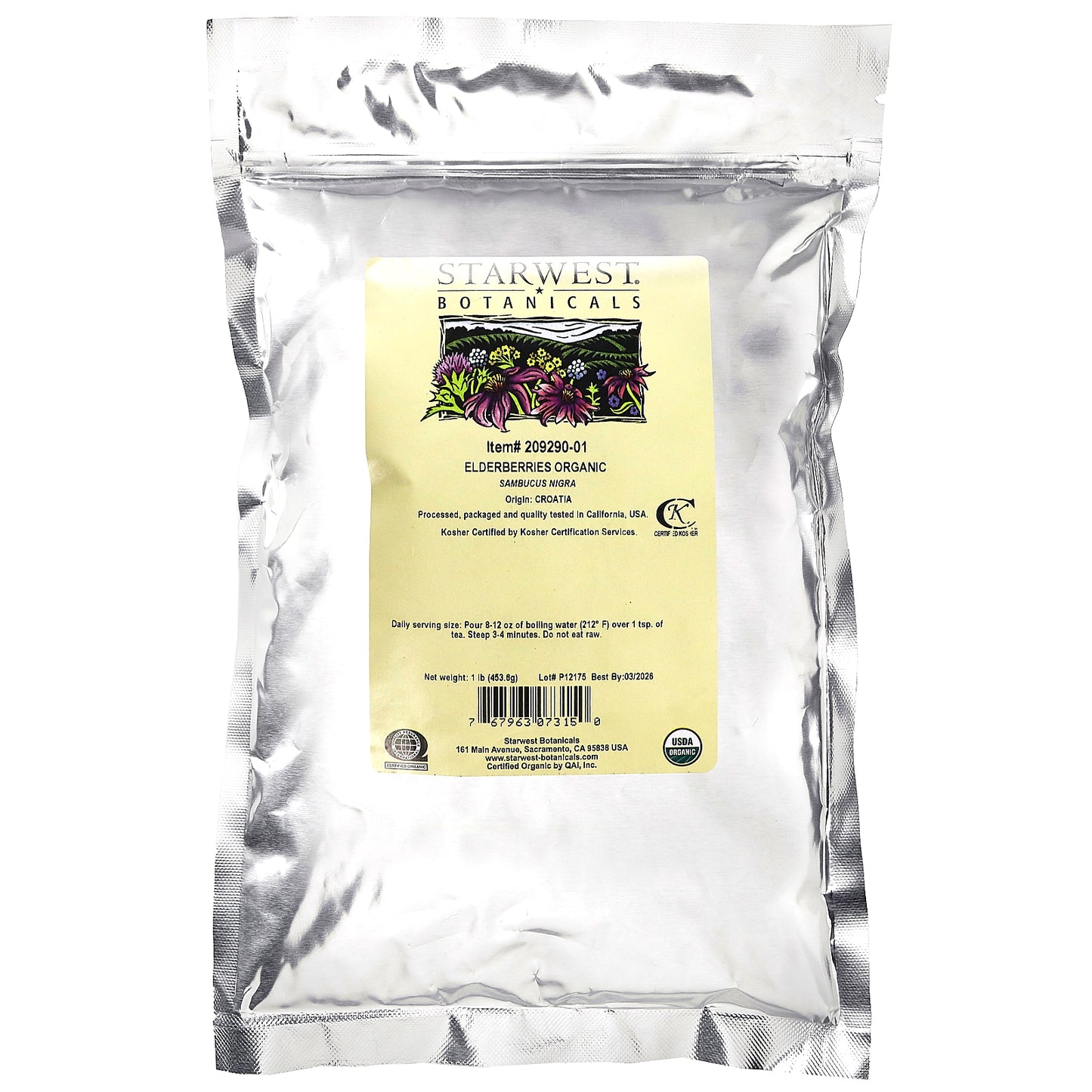 Starwest Botanicals, Organic Elderberries, 1 lb (453.6 g)