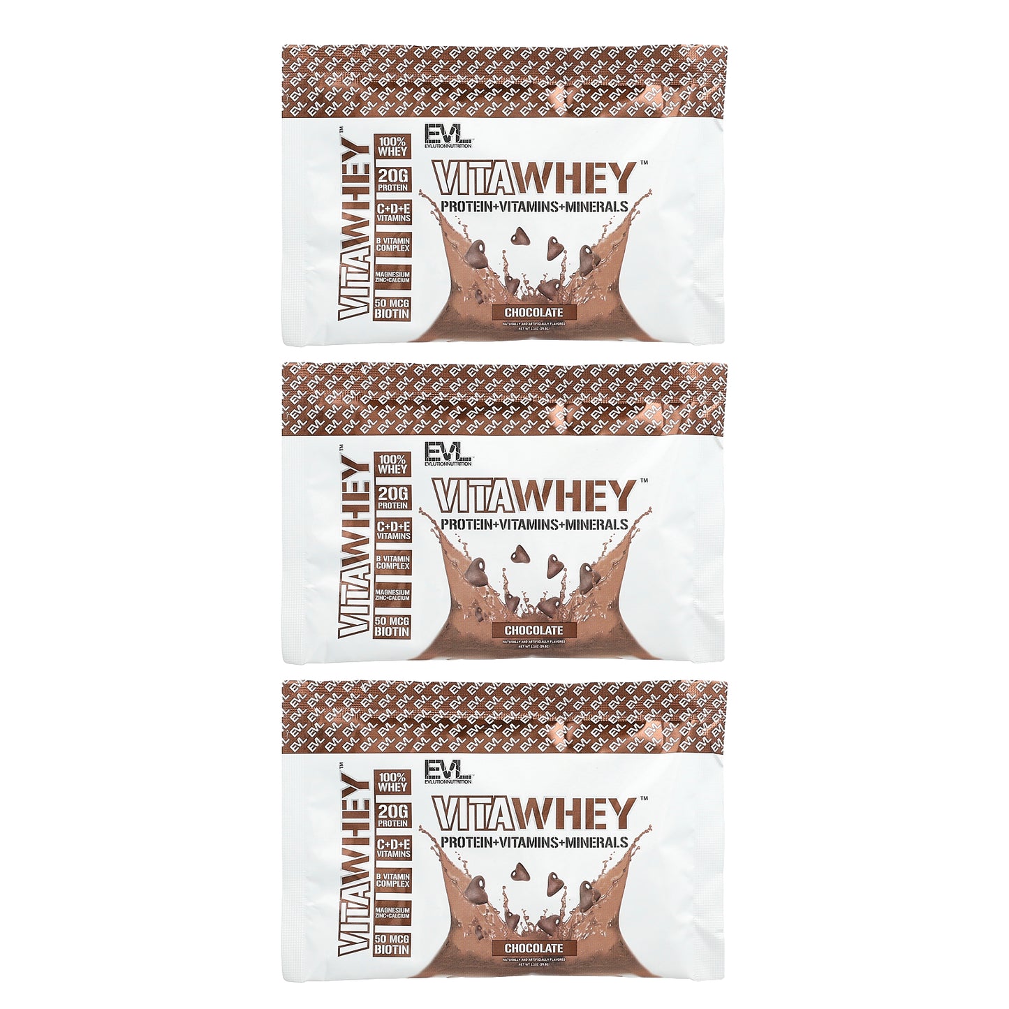 EVLution Nutrition, VitaWhey™, Chocolate, 3 Packets, 1.1 oz (29.8 g) Each