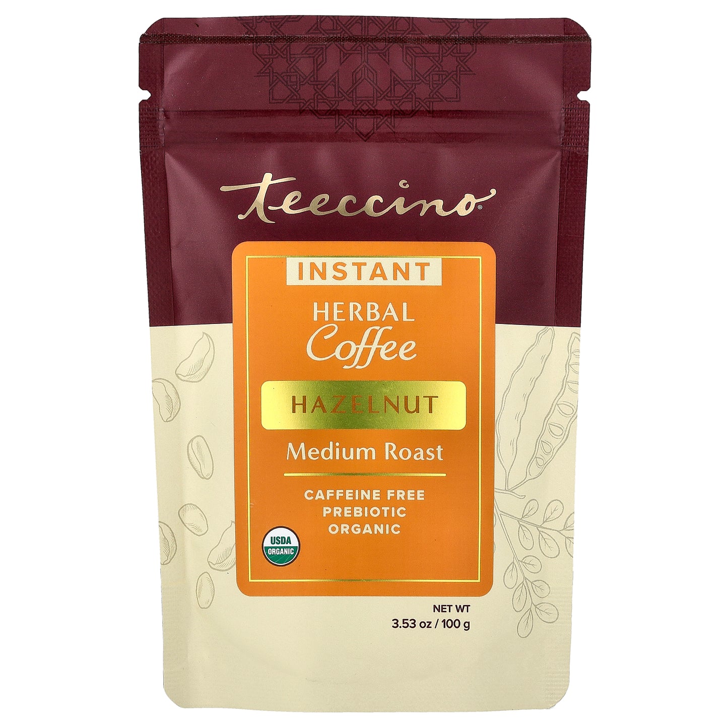 Teeccino, Instant Herbal Coffee, Hazelnut, Medium Roast, Caffeine Free, 3.53 oz (100 g)