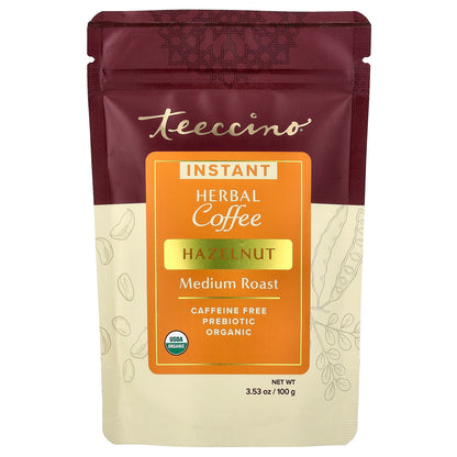 Teeccino, Instant Herbal Coffee, Hazelnut, Medium Roast, Caffeine Free, 3.53 oz (100 g)
