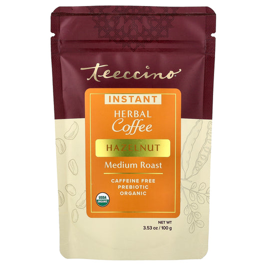 Teeccino, Instant Herbal Coffee, Hazelnut, Medium Roast, Caffeine Free, 3.53 oz (100 g)